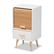 Baxton Studio Nansen Mid-Century Modern Two-Tone White and Oak Brown Finished Wood and Bamboo 1-Drawer Nightstand